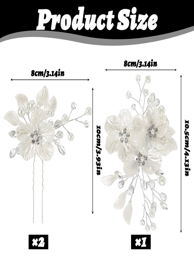 Tucnoeu 3pcs Large Flower Bridal Wedding Hair Pins, Pearl Hair Clips,Wedding Hairs Pieces for Brides, for Brides Bridesmaids Girls Updo - Image 2